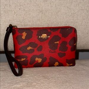 Coach Red and Brown Leopard Print Clutch